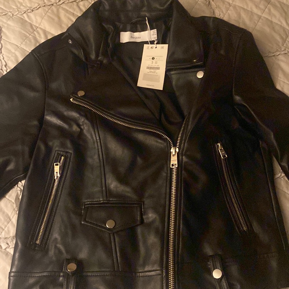NWT Size S Oversize faux leather biker jacket